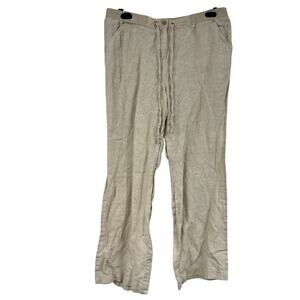 JM Collection Linen Cream Wide Leg Drawstring Waist Pull On Pants Womens 12P